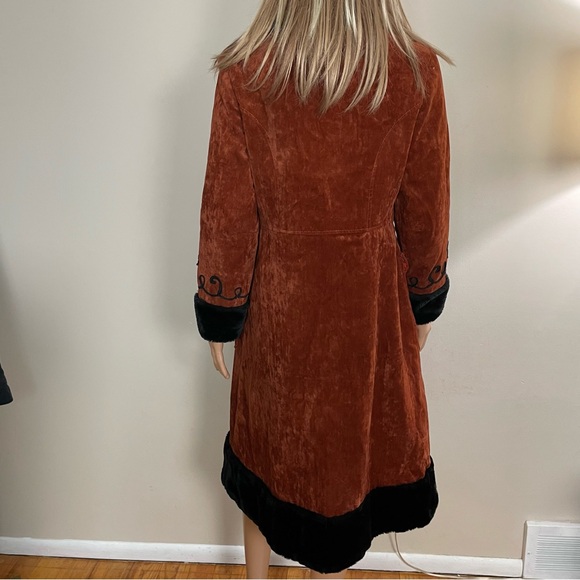 VINTAGE 70s Womens PENNY LANE Orange Crushed Velvet BOHO Jimmy Hendrix LONG COAT - Picture 6 of 8